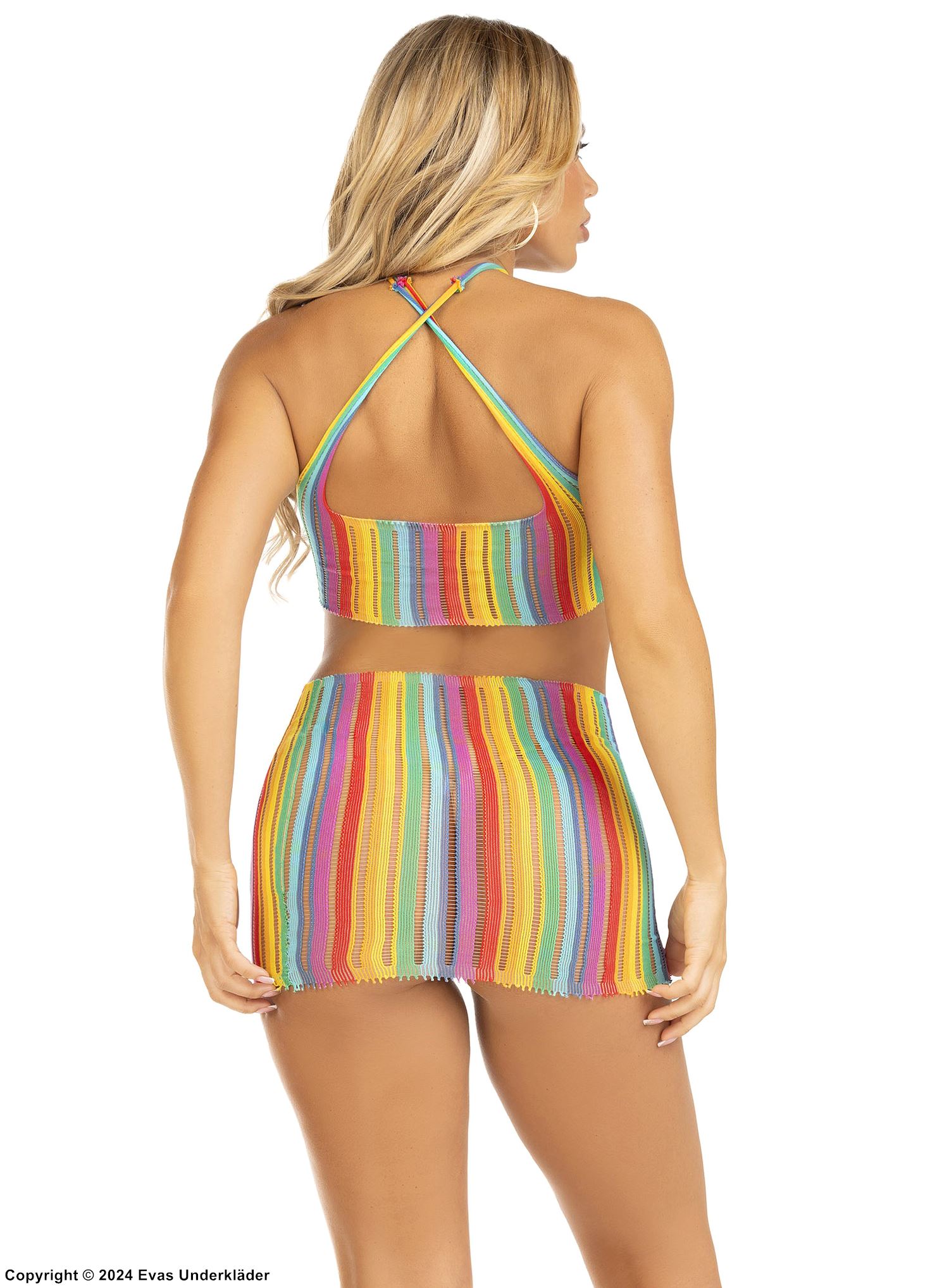 Sexy mini dress, crossing straps, rainbow color